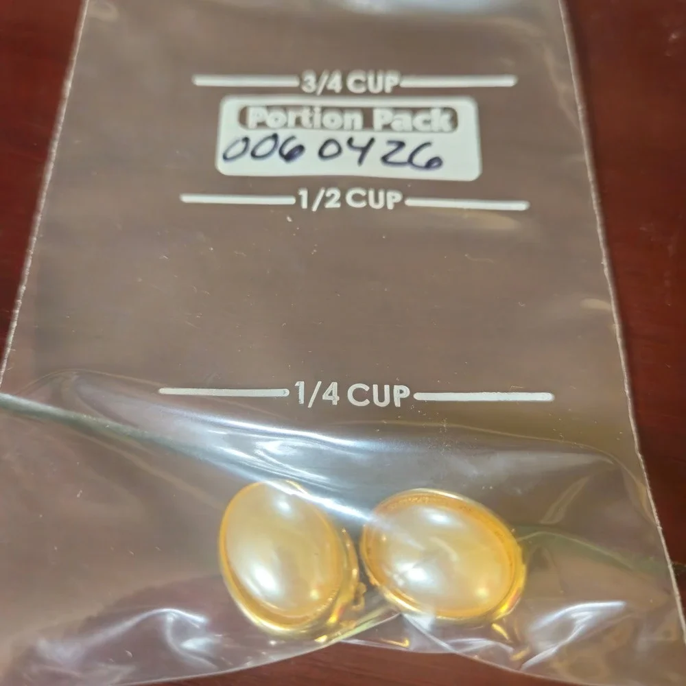 Vintage Gold Tone Faux Pearl Oval Clip On Earrings Large Cabochon Statement
